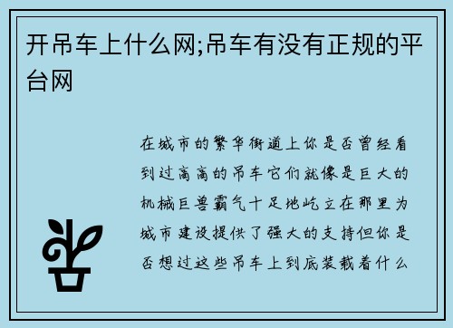 开吊车上什么网;吊车有没有正规的平台网