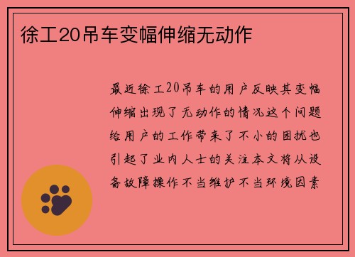 徐工20吊车变幅伸缩无动作