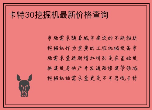 卡特30挖掘机最新价格查询