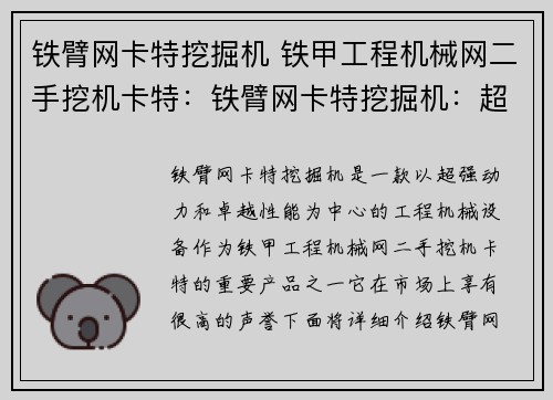 铁臂网卡特挖掘机 铁甲工程机械网二手挖机卡特：铁臂网卡特挖掘机：超强动力，卓越性能