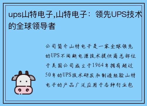 ups山特电子,山特电子：领先UPS技术的全球领导者